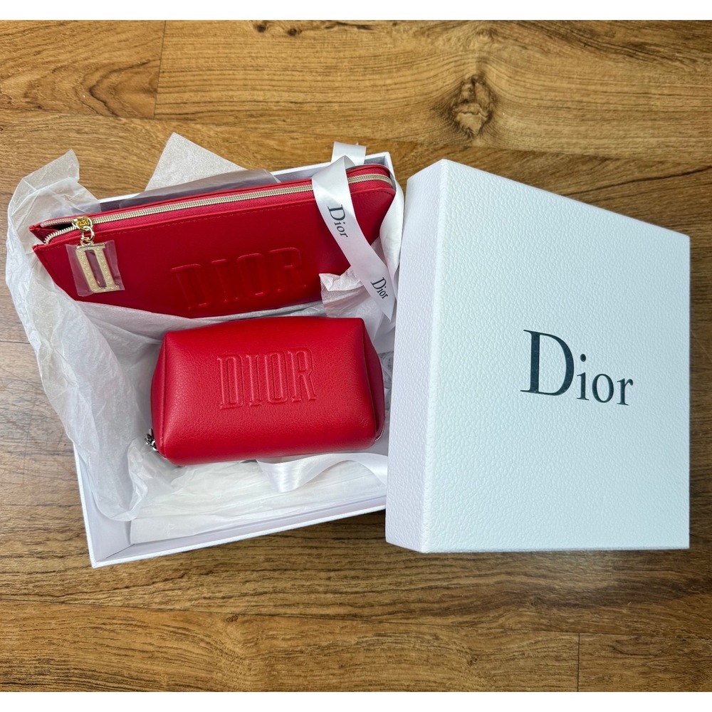 Dior Beauty Red Makeup Bag Set 2 Piece Gift Box New